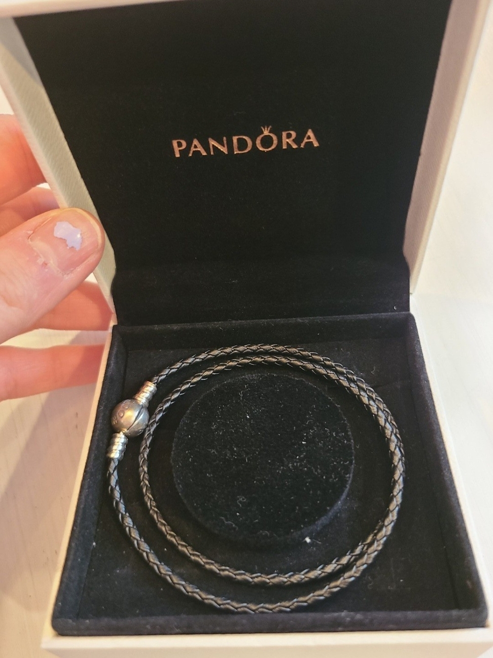Pandora Sterling Silver Black Leather